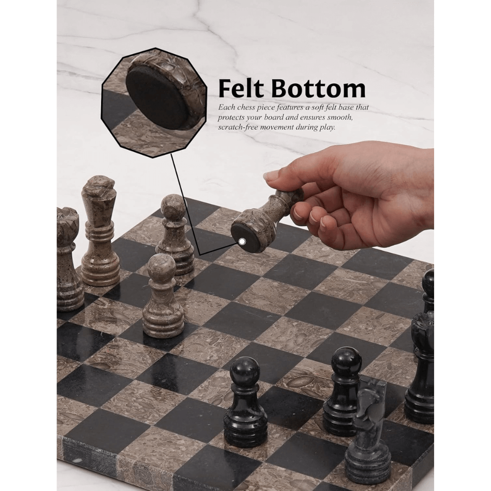 Marble Chess Set 12" Black & Oceanic with 32 Chess Pieces & 2 Extra Queens