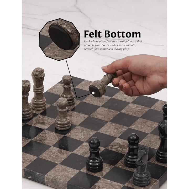 Marble Chess Set 12" Black & Oceanic with 32 Chess Pieces & 2 Extra Queens