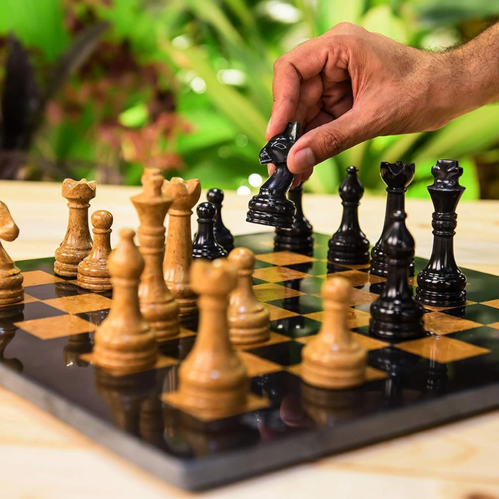 Marble Chess Set 15 Inches Black and Golden