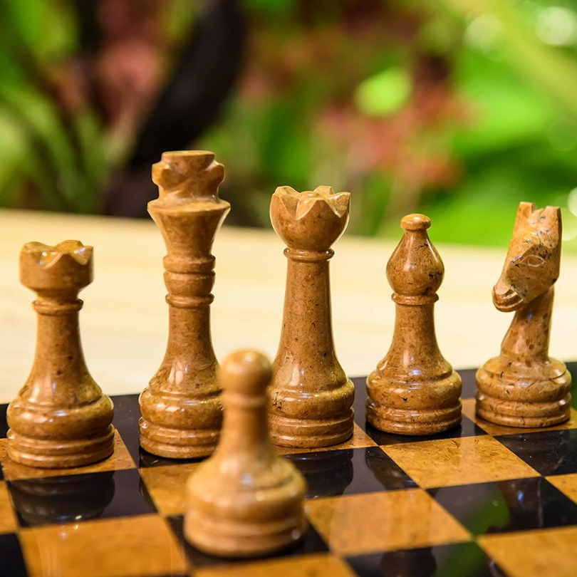 Marble Chess Set 15 Inches Black and Golden