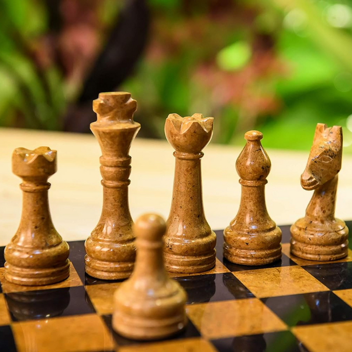 Marble Chess Set 15 Inches Black and Golden