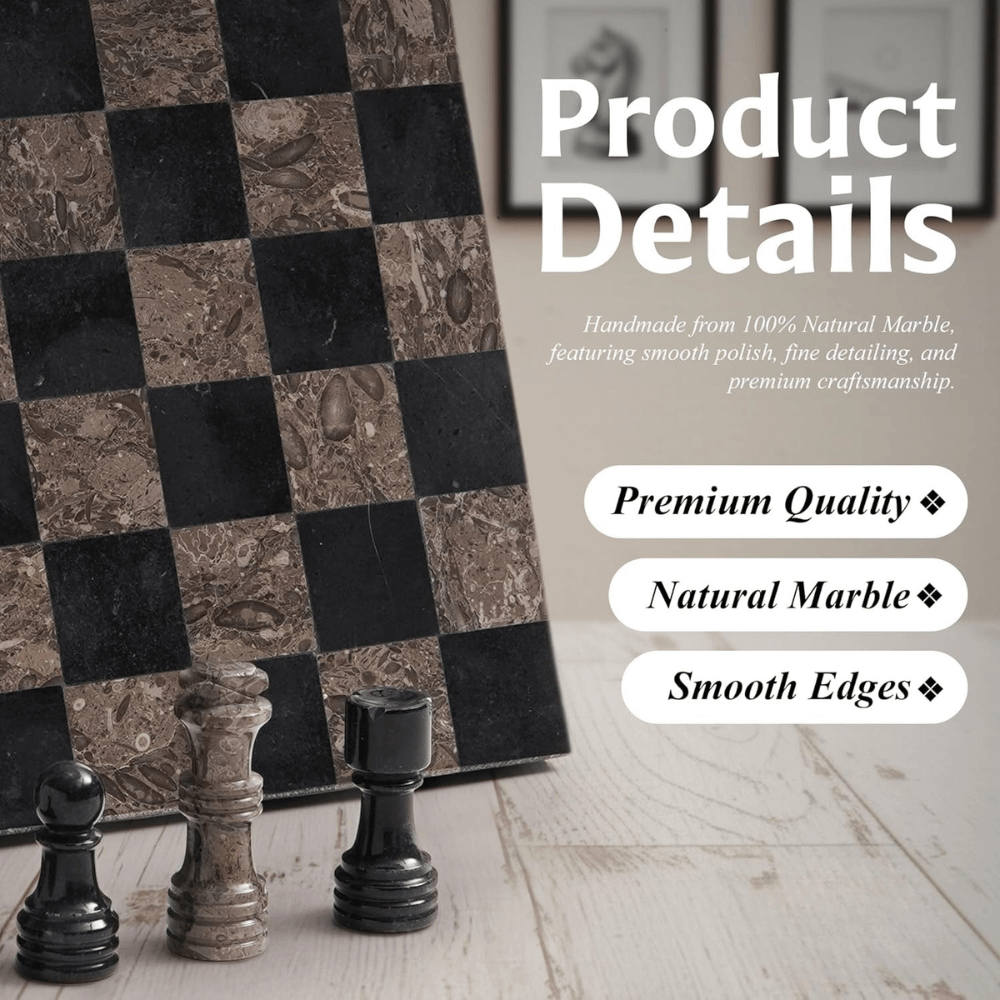 Marble Chess Set 12" Black & Oceanic with 32 Chess Pieces & 2 Extra Queens