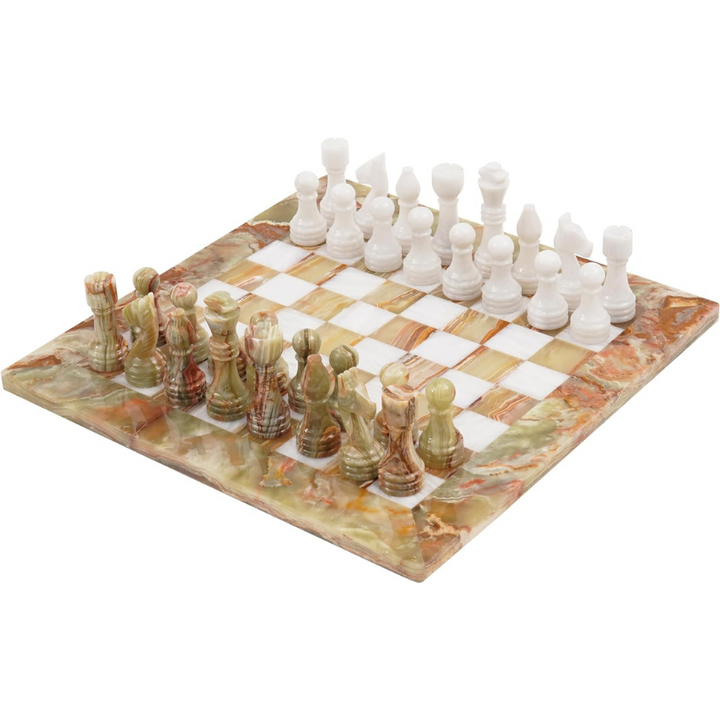 Marble Chess Set 12 Inches Green Onyx & White