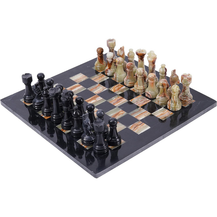 Marble Chess Set 12 Inches Black & Multi Green