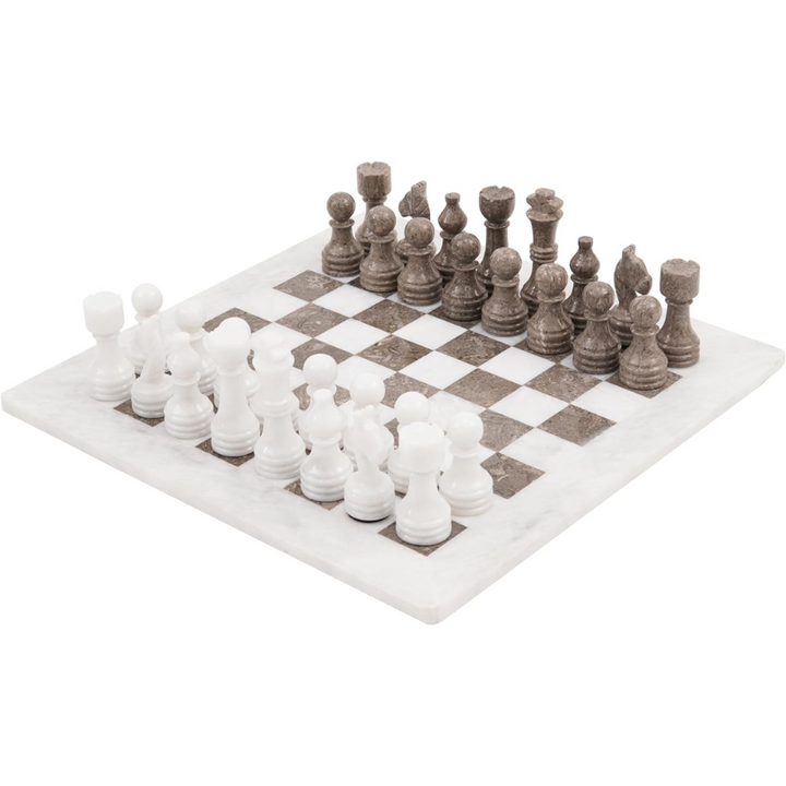 Marble Chess Set 15 Inches Grey Oceanic and White