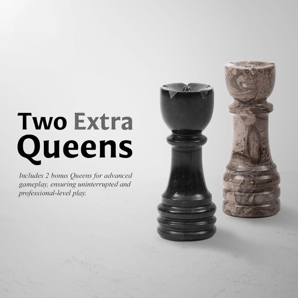 Marble Chess Set 12" Black & Oceanic with 32 Chess Pieces & 2 Extra Queens