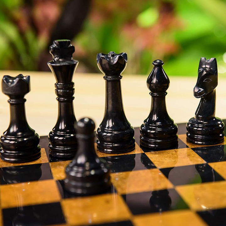 Marble Chess Set 15 Inches Black and Golden