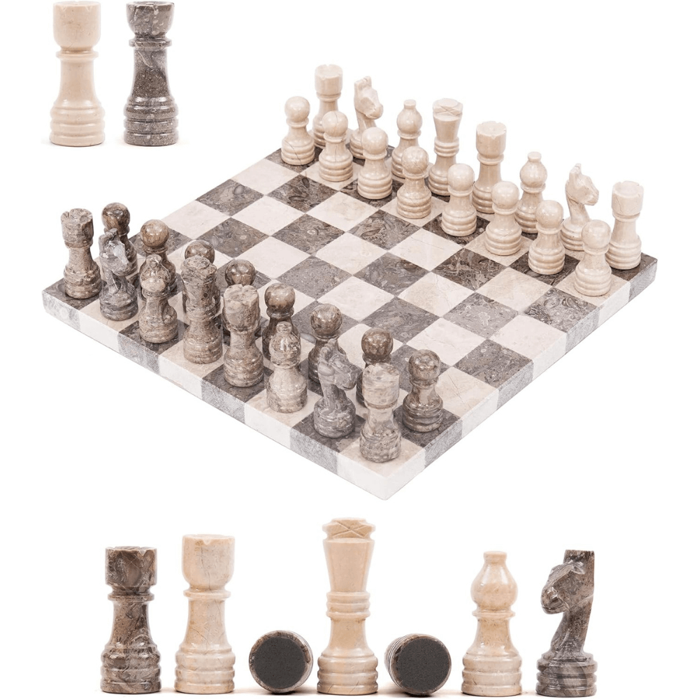 Marble Chess Set 12" Oceanic & Verona with 32 Chess Pieces & 2 Extra Queens
