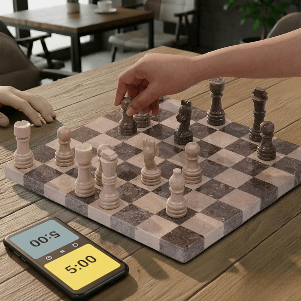 Marble Chess Set 12" Oceanic & Verona with 32 Chess Pieces & 2 Extra Queens