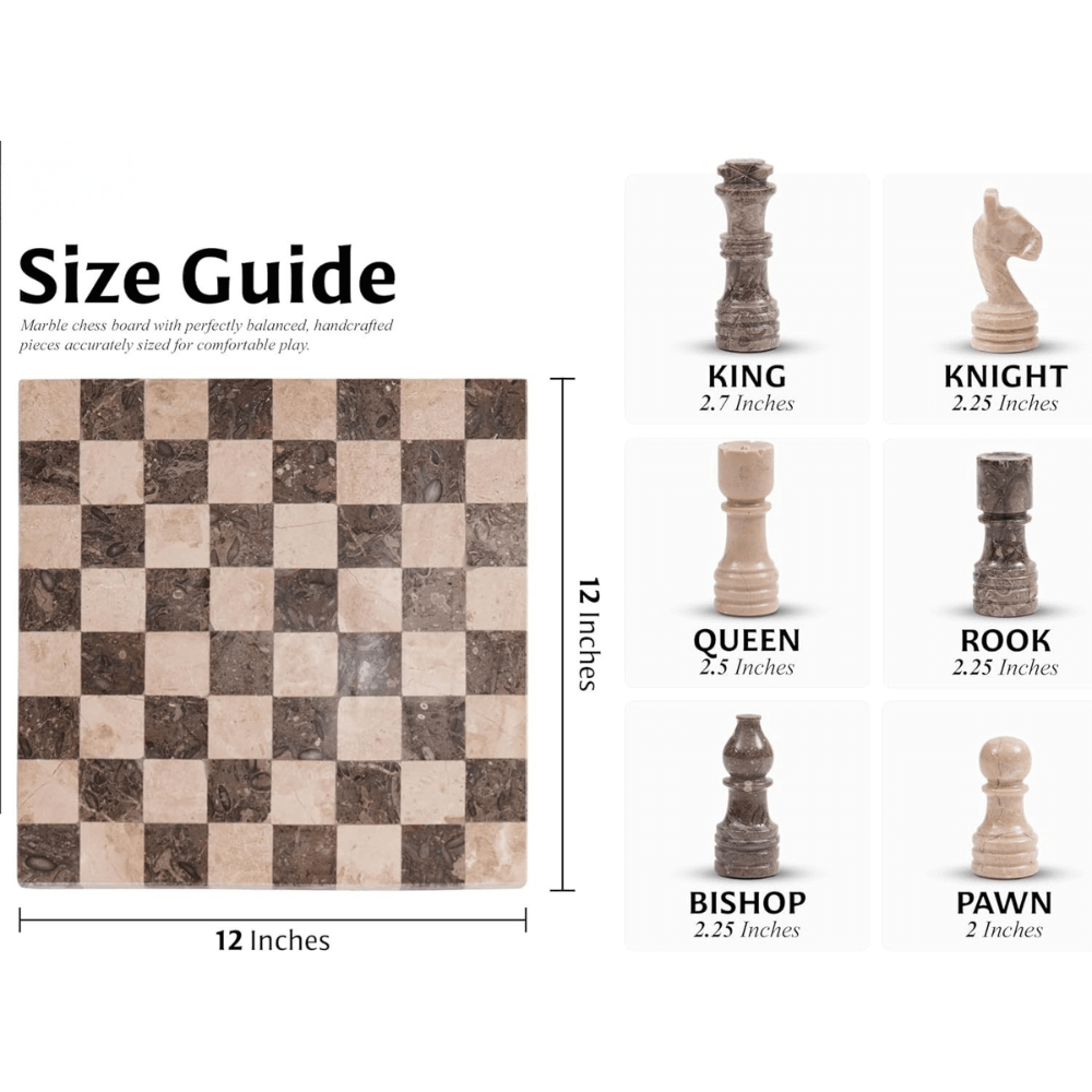 Marble Chess Set 12" Oceanic & Verona with 32 Chess Pieces & 2 Extra Queens