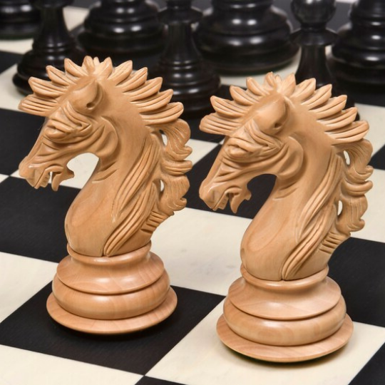 The Ruffian American Series Staunton Triple Weighted Chess Pieces in Ebonized Boxwood / Boxwood - 4.8" King