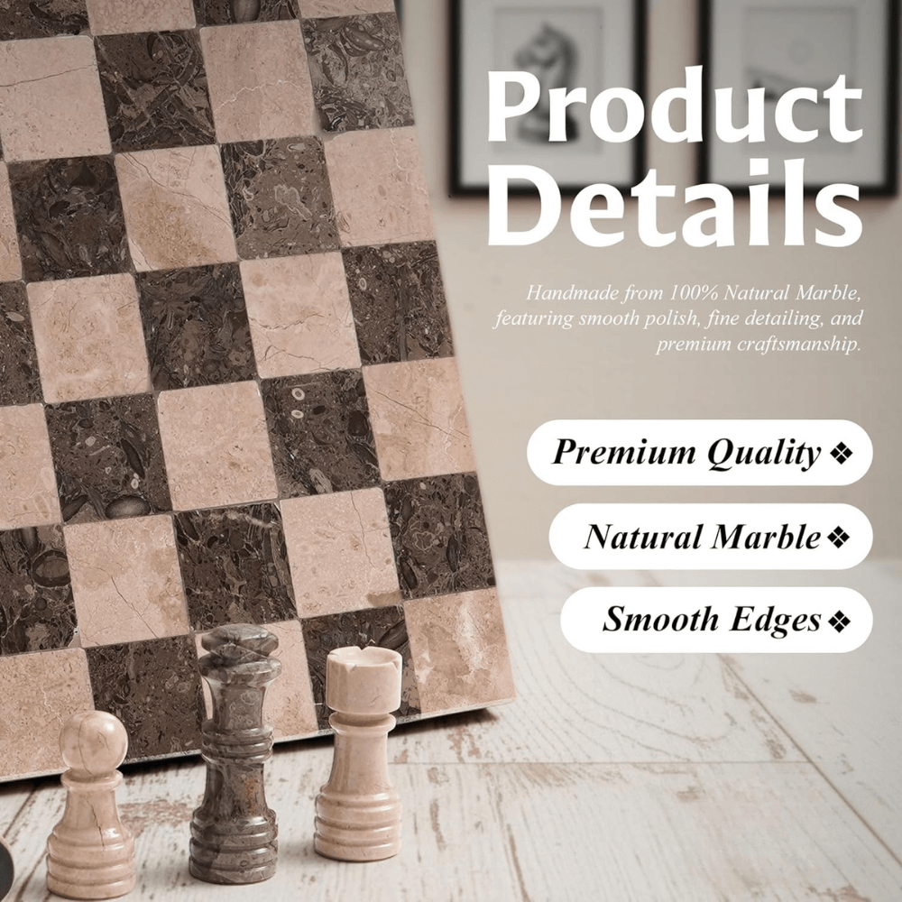 Marble Chess Set 12" Oceanic & Verona with 32 Chess Pieces & 2 Extra Queens