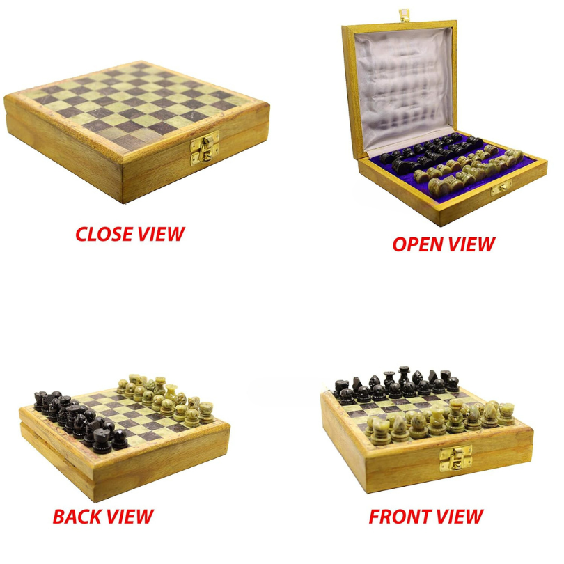 Marble Chess Set: Stone Chess Board with Wooden Base