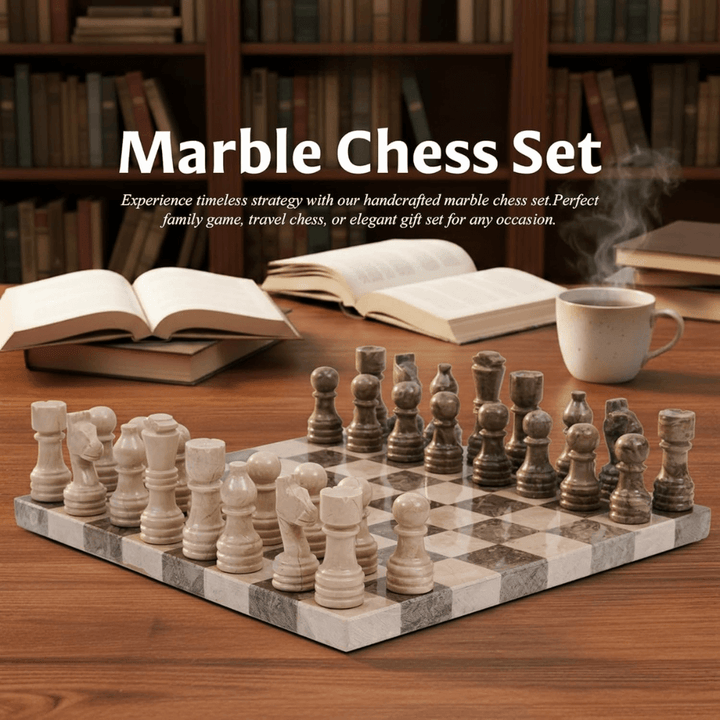 Marble Chess Set 12" Oceanic & Verona with 32 Chess Pieces & 2 Extra Queens