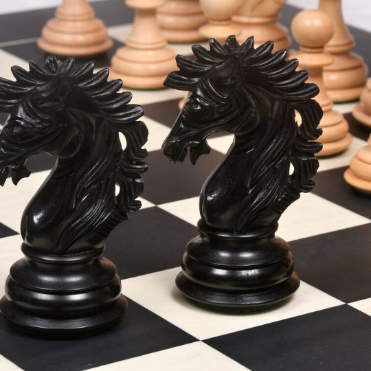 The Ruffian American Series Staunton Pièces d'échecs triples lestées en buis/buis ébonisé – King de 12,2 cm