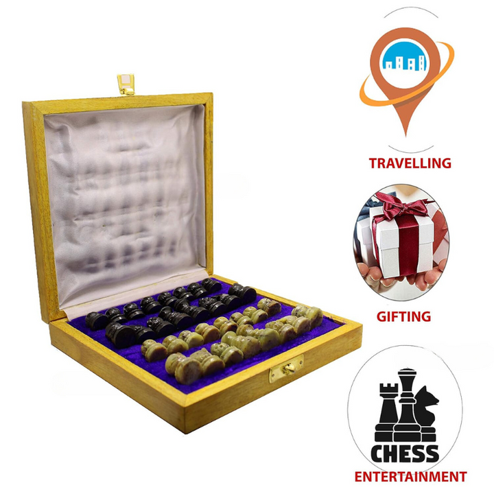 Marble Chess Set: Stone Chess Board with Wooden Base