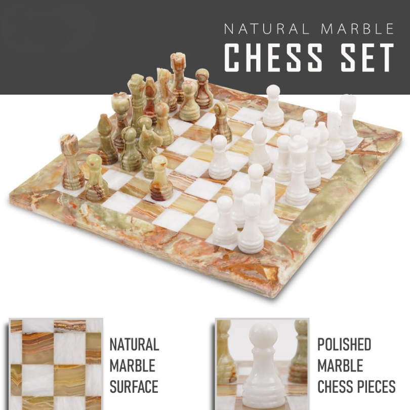 Marble Chess Set 12 Inches Green Onyx & White