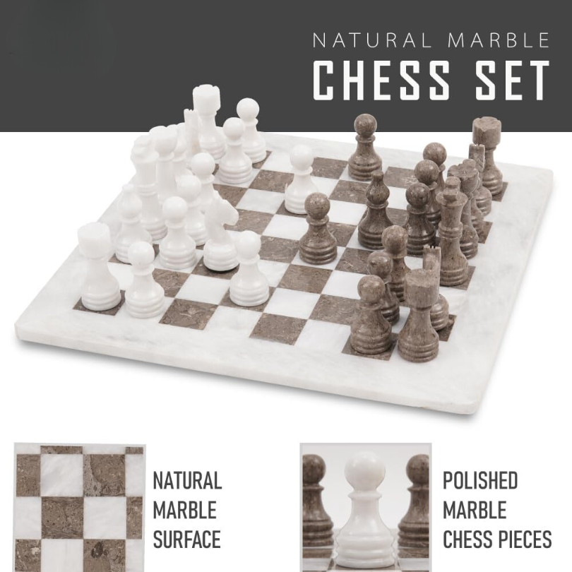 Marble Chess Set 15 Inches Grey Oceanic and White