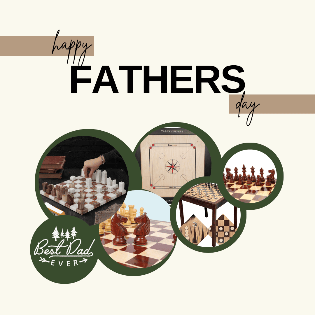 Collage of chess sets with 'Happy Father's Day' text and 'Best Dad Ever' message.