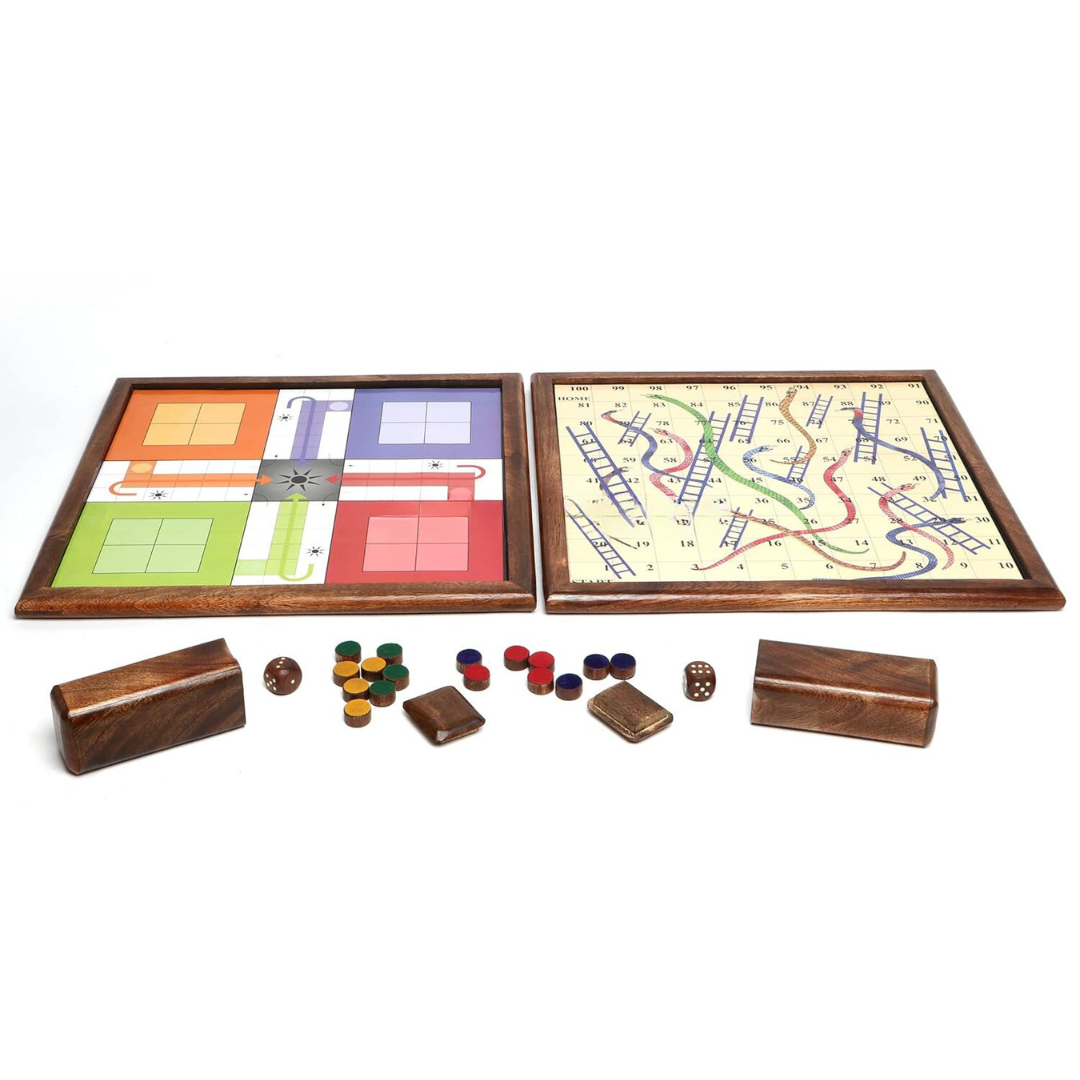 Wooden Classic 2 in 1 Magnetic Ludo Snakes and Ladders Set Travel Board