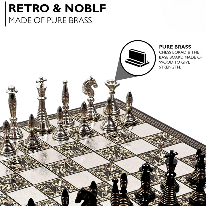 Solid Brass Metal Tribal Artwork Warli Luxury Chess Pieces & Board Set- 12"