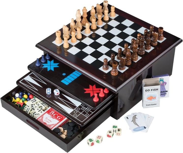 15 in 1 Tabletop Wood-accented Game Center with Storage Drawer