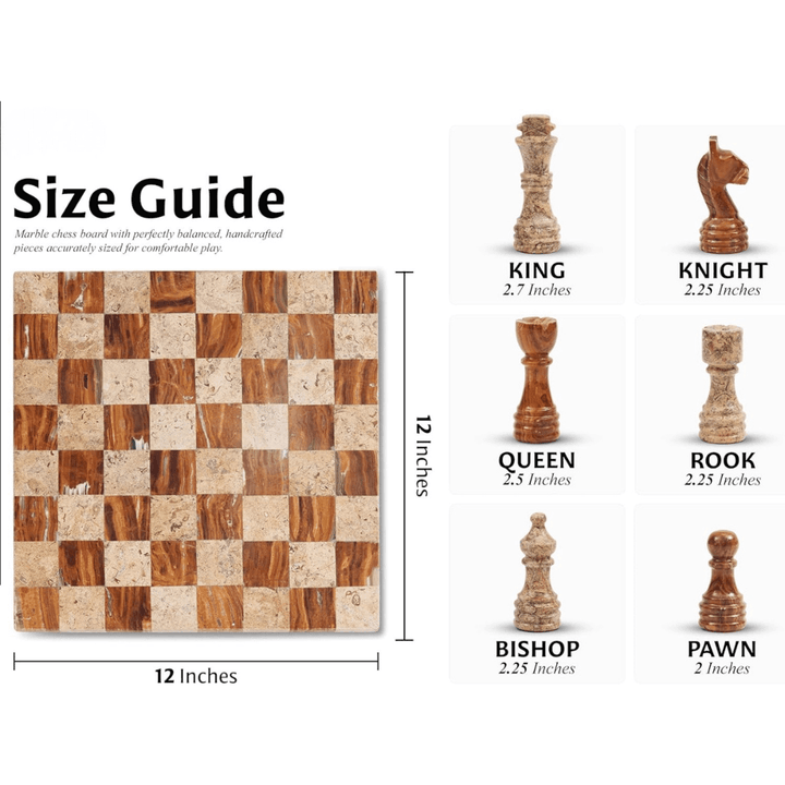 Marble Chess Set 12" Red & Coral with 32 Chess Pieces & 2 Extra Queens - Chess'n'Boards