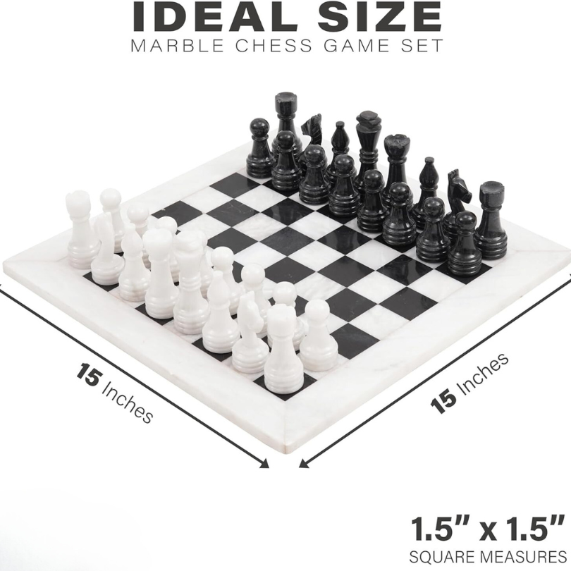 Marble Chess Set 15 Inches White and Black