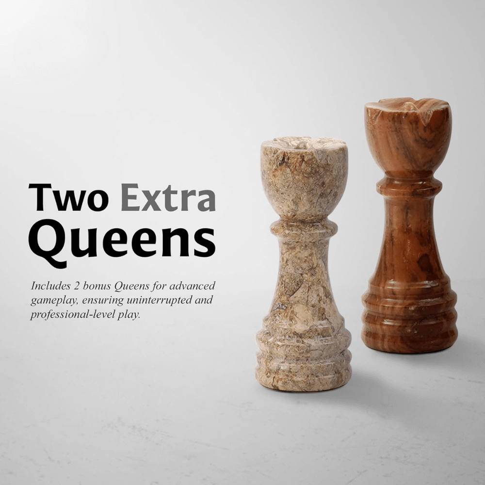 Marble Chess Set 12" Red & Coral with 32 Chess Pieces & 2 Extra Queens - Chess'n'Boards