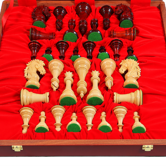 The Ruffian American Series Staunton Pièces d'échecs triples lestées en padouk africain/buis – King size 12,2 cm