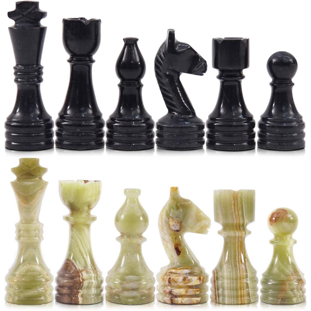 Marble Chess Pieces Black & Multi Green 3.5 Inch