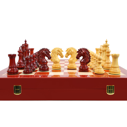 The Ruffian American Series Staunton dreifach gewichtete Schachfiguren aus afrikanischem Padauk/Buchsbaum – 4,8" King