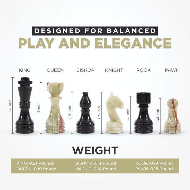 Marble Chess Pieces Black & Multi Green 3.5 Inch