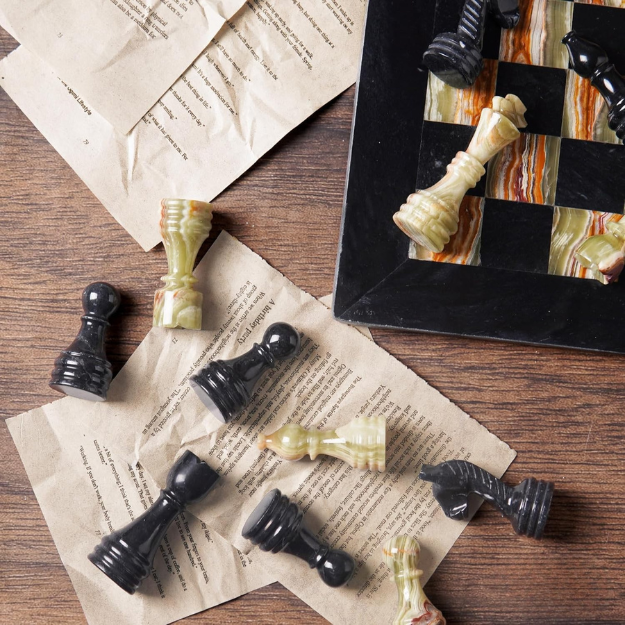 Marble Chess Pieces Black & Multi Green 3.5 Inch