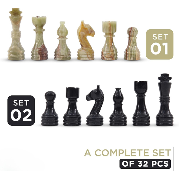 Marble Chess Pieces Black & Multi Green 3.5 Inch