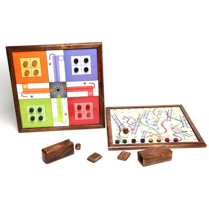 Wooden Classic 2 in 1 Magnetic Ludo Snakes and Ladders Set Travel Board