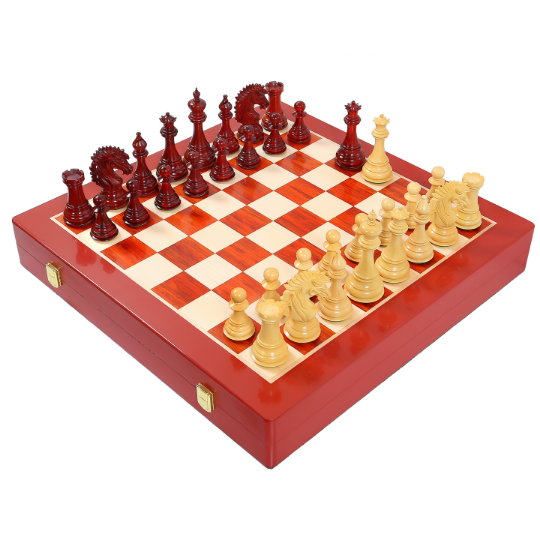 The Ruffian American Series Staunton Triple Weighted Chess Pieces in African Padauk / Boxwood - 4.8" King