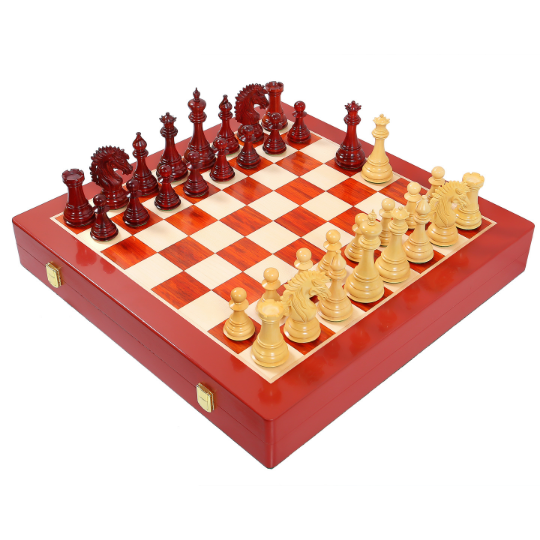 The Ruffian American Series Staunton Pièces d'échecs triples lestées en padouk africain/buis – King size 12,2 cm