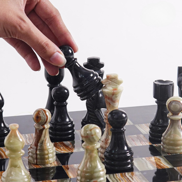 Marble Chess Pieces Black & Multi Green 3.5 Inch