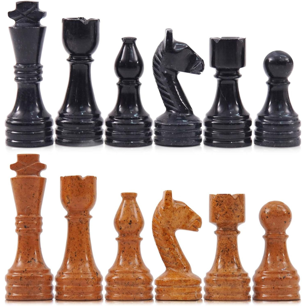 Marble Chess Pieces Golden and Black 3.5 Inch