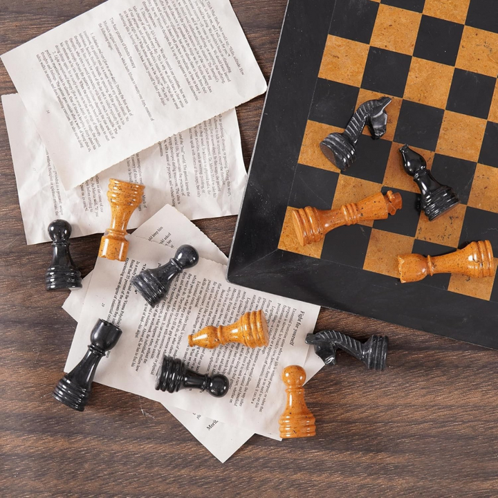 Marble Chess Pieces Golden and Black 3.5 Inch