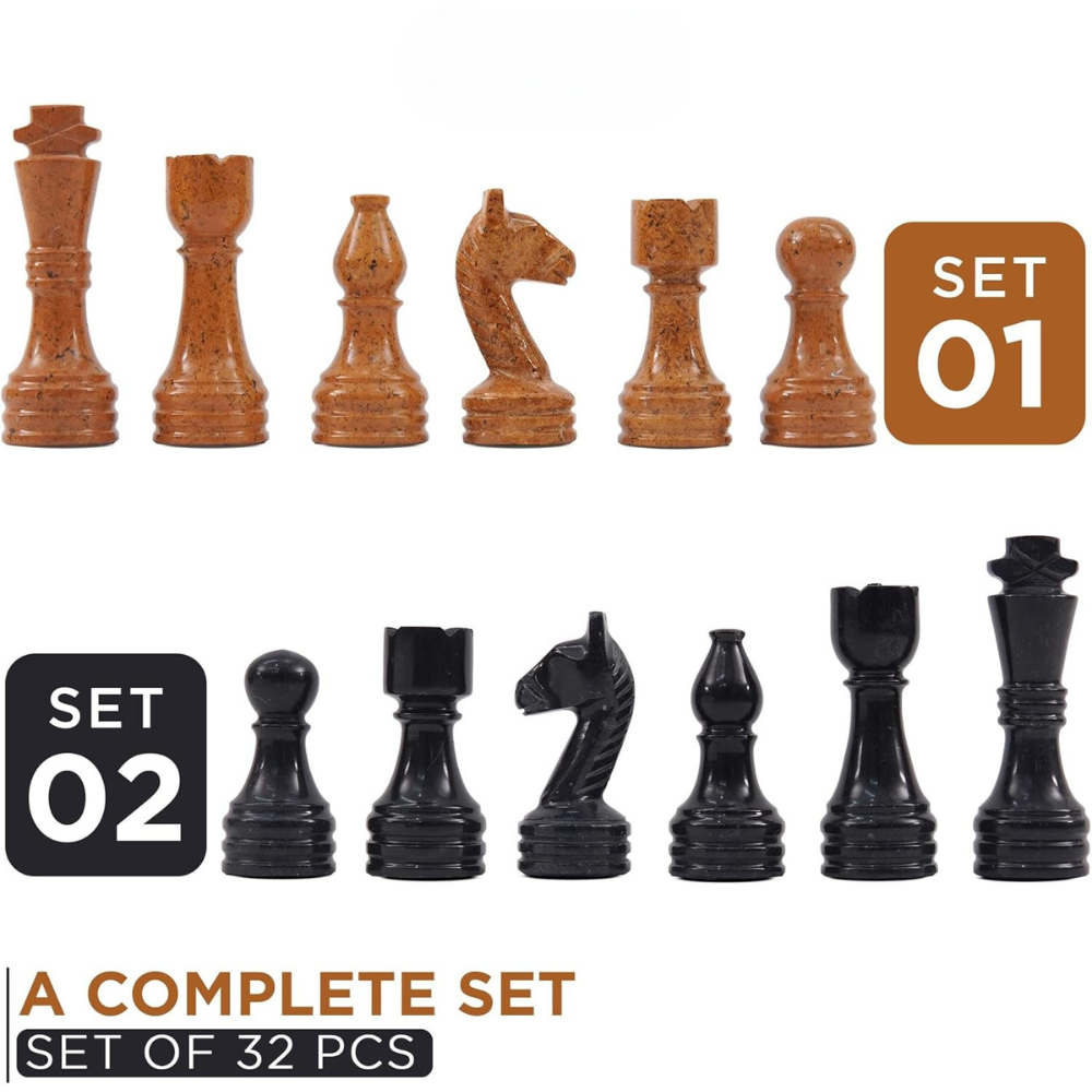 Marble Chess Pieces Golden and Black 3.5 Inch