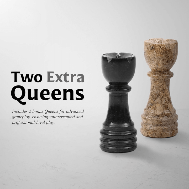 Marble Chess Set 12" Black & Coral with 32 Chess Pieces & 2 Extra Queens - Chess'n'Boards