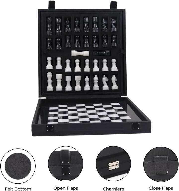 Handmade Marble Chess Set - 12" Board, 34 Hand-Polished Pieces, Storage Box