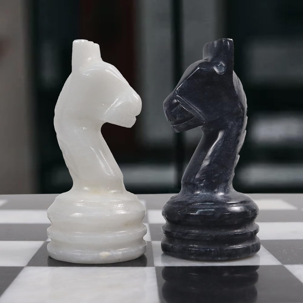Handmade Marble Chess Set - 12" Board, 34 Hand-Polished Pieces, Storage Box