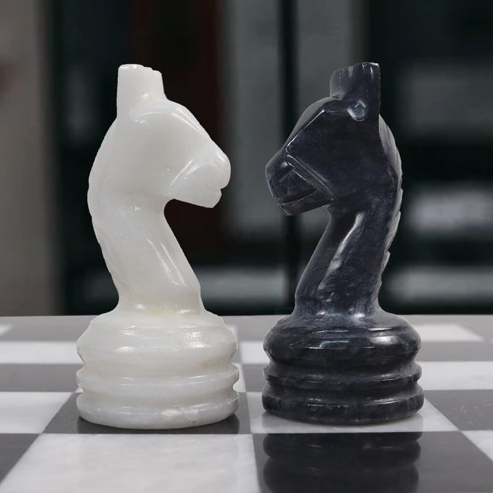 Handmade Marble Chess Set - 12" Board, 34 Hand-Polished Pieces, Storage Box