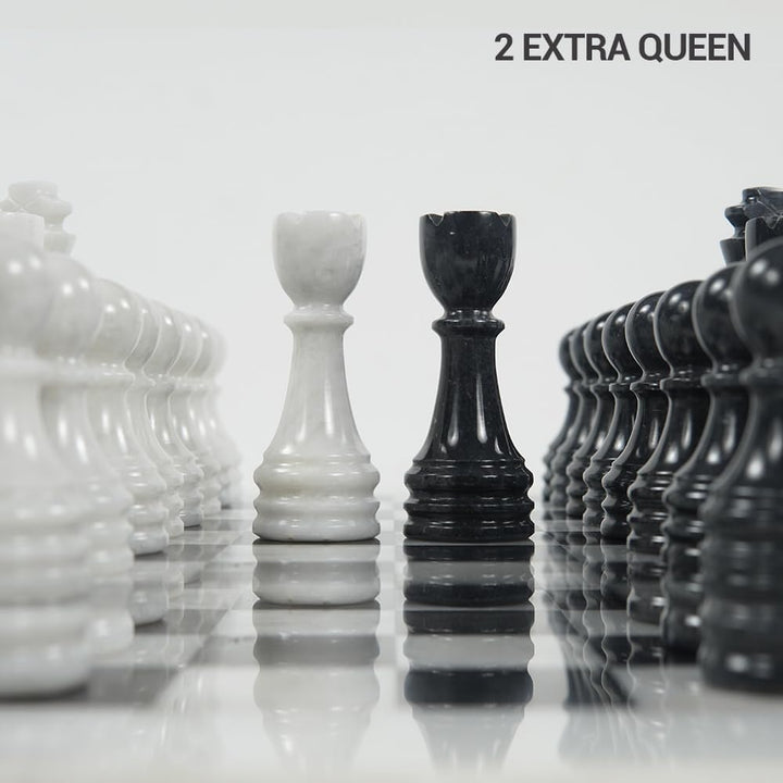 Handmade Marble Chess Set - 12" Board, 34 Hand-Polished Pieces, Storage Box