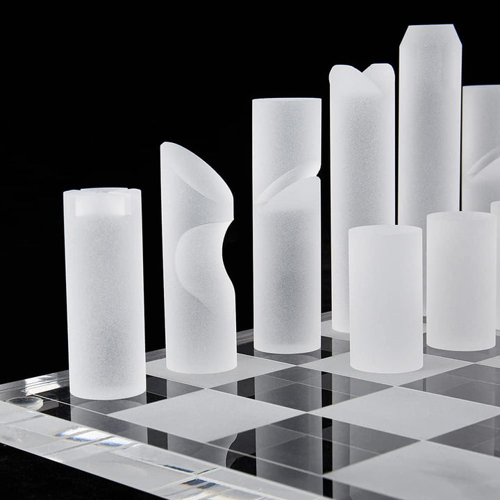 Luxury Chessboard & Pieces: Smoke & Frost Acrylic for Home Decor