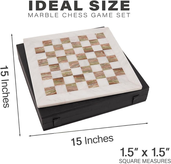 Handmade Marble Chess Set - 15" Board, 34 Handcrafted Pieces, Bonus Queens