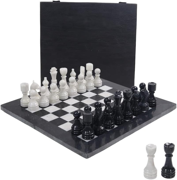 Handmade Marble Chess Set - 12" Board, 34 Hand-Polished Pieces, Storage Box